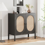 IDEALHOUSE Rattan Buffet Cabinet, Storage Cabinet with Doors and Shelves, Accent Cabinet Sideboard, Black Console Cabinet with Storage Entryway Cabinet for Living Room, Dining Room, Hallway (Black) IDEALHOUSE