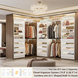 Aheaplus Closet System Set of 3, 138.5" Wood Closet Organizer System Tower with 12 Drawers & 4 Hanging Rods, 6.7+4.85Ft L Shaped Walk-in Closets Wardrobe Organizer Garment Rack with Shelves, White Aheaplus