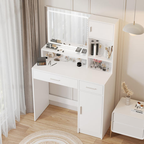 MIRROTOWEL Vanity Desk with Mirror and LED Light Strip,Dressing Table with Large Drawer, 3 Level Storage Dresser & 3 Lighting Modes Adjustable Brightness, Suitable for Bedroom MIRROTOWEL