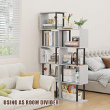Gadroad 5-Tier Bookshelf, Narrow S-Shaped Geometric Bookcase, Wood Decorative Storage Shelving, Modern Freestanding Display Shelves, Book Shelf Unit for Living Room Bedroom Home Office, White Gadroad