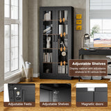 PEUKC Display Cabinet with Glass Doors, 67-inch Curio Cabinets with 4 Adjustable Shelves, HD&Tempered Glass Cabinet Display Case for Home, Office, Clinic, Pantry, Assemble Required, Black PEUKC