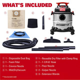 ECOMAX Wet Dry Vac 5 Gallon, 4 Peak HP, Portable Stainless Steel Shop Vacuum Wet/Dry with Powerful Suction-85 CFM, 3-in-1 Wet/Dry/Blow, Shop Vacuum for Home, Workshop, Jobsite, EM18115 ECOMAX