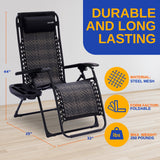 SereneLife Outdoor Zero Gravity Lawn Chair Black Adjustable Foldable Recliner with Detachable Side Table Cup Holder Padded Pillow Lightweight Patio Furniture Reclining Chair for Outdoors SereneLife