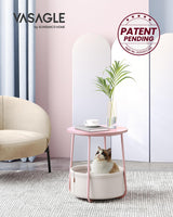 VASAGLE End Table, Small Bedside Table with Fabric Basket, Modern Nightstand, Round Side Table, for Living Room, Bedroom, Jelly Pink and Cream White ULET223R61 VASAGLE