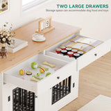 YITAHOME 60" Wooden Dog Crate Furniture with Removable Divider & Storage Drawers, Double Door Kennel with Locks for Medium and Large Dogs, Multi-Functional Dog Crate End Table for Indoor use, White YITAHOME