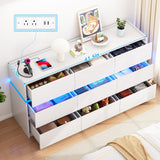 OTUTUMUS White Dresser of 9 Drawers - 61” Wide Chest of Drawer Organizer, Modern TV Stand Storage Cabinets with Large Wood Drawers for Bedroom, Living Room, Entryway, Hallway OTUTUMUS