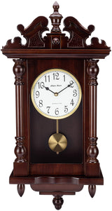 Olden Days Wall Clock with Real Wood, 4 Chime Options, Swinging Pendulum, Antique Vintage Design, 22" Large Olden Days