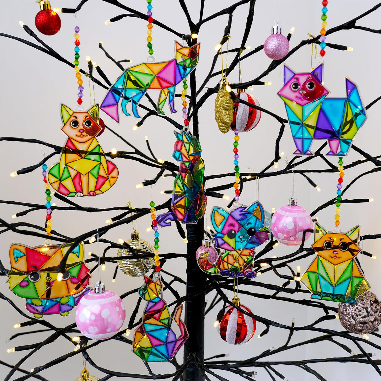 Winlyn 24 Sets Cat Suncatcher Ornaments Decorations DIY Window Paint Art Craft Kits Rainbow Kitten Sun Catchers Painting Kit for Kids Classroom Activities Birthday Summer Camping Party Art Project Winlyn