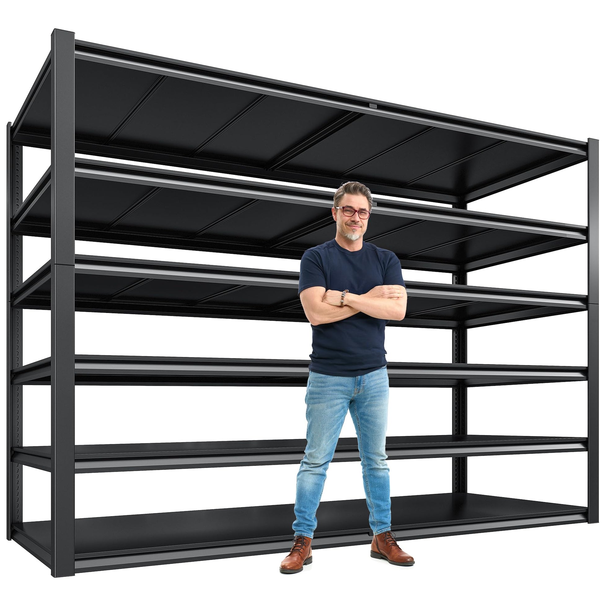 REIBII 55.1" W Storage Shelves，Garage Shelving Heavy Duty Shelving Unit Load 3500LBS, Adjustable 6-Tier Metal Shelves for Commercial Pantry Warehouse Basement 55.1" W x 25.8" D x 84.1" H - WoodArtSupply