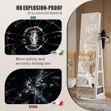 HWB Full-Length Mirror with Jewelry Storage: 360° Swivel Standing Jewelry Cabinet with Lights - Rotatable Standing Jewelry Armoire Organizer with Foldable Makeup Shelf White HWB