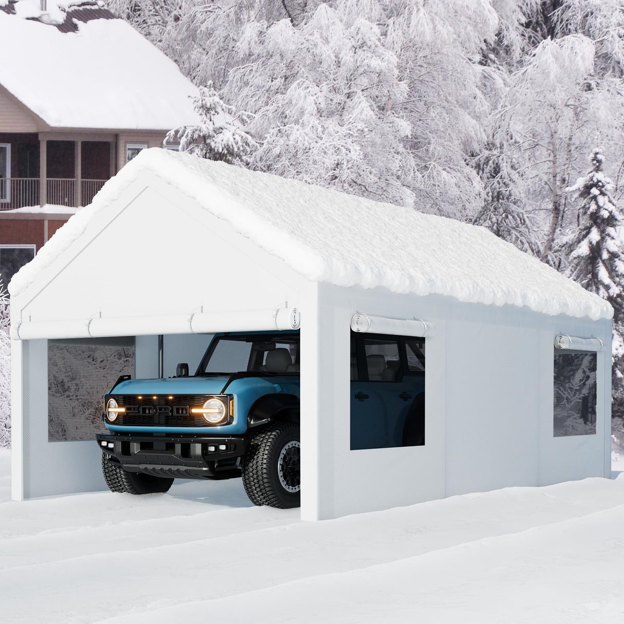 Nuturelly 12x20 FT Carport, Heavy Duty Carport Canopy with Roll-up Windows, Portable Garage with Removable Sidewalls & Doors, Car Canopy with All-Season PE Tarp for Car, Truck, Boat(White) Nuturelly