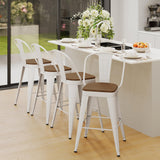 Andeworld Metal Bar Stools Set of 4, 24 inch Counter Height Barstools with Backs Farmhouse Modern High Back Bar Stools with Larger Seat Kitchen Dining Bar Chairs,Off White Andeworld