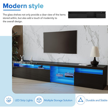 Bellemave LED TV Stand for TVs Up to 100",Ample Storage Space Media Console with 2 Glass Shelves,Versatile TV Cabinet with LED Color Changing Lights for Living Room(Black) - WoodArtSupply