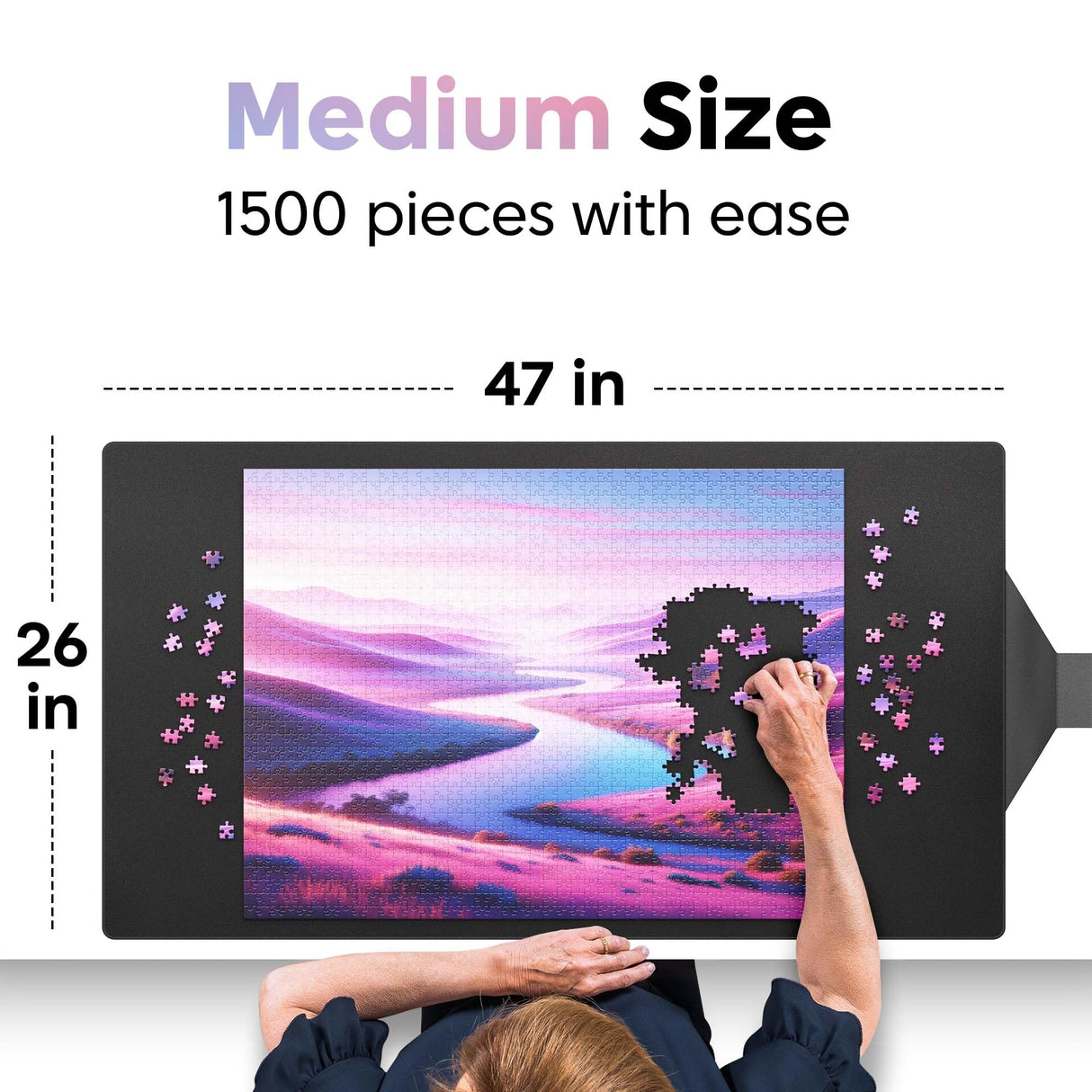 Puzzlup Puzzle Mat Rollup 1500 Pieces - 26 x 47 Inches - Portable Non Slip Jigsaw Puzzle Saver - Premium Large Puzzle Mat Suited for Puzzles of 500, 1000 or 1500 Pieces Puzzlup