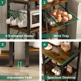 SUPERJARE Rustic Brown Bakers Rack with Power Outlet and Open Storage Space SUPERJARE
