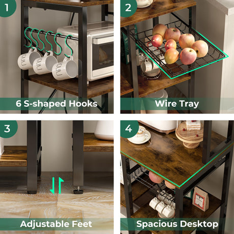 SUPERJARE Rustic Brown Bakers Rack with Power Outlet and Open Storage Space SUPERJARE
