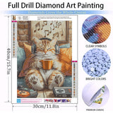 RYMILIE Cat Diamond Art Kits for Adults,Music Diamond Painting Kits for Beginners,DIY 5D Coffee Diamond Painting Kit for Home Wall Decor Gifts【11.8x15.7Inch】 RYMILIE