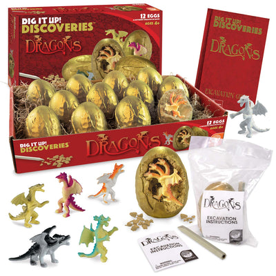 MindWare Dig It Up! Discoveries Dragon Eggs Dig Kit - Includes 12 Dragon Eggs with Toys Inside, Chisel Tools, Instruction Sheets & Excavation Guidebook