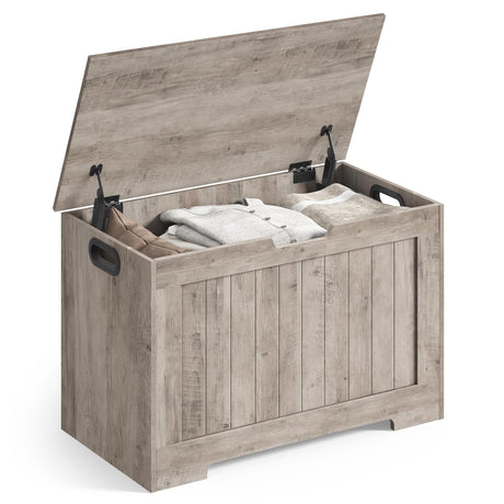 VASAGLE Storage Chest, 29.9 Inches Width Storage Bench, Entryway Bench with 2 Safety Hinges, Shoe Bench, Farmhouse Style, for Entryway, Bedroom, Living Room, Heather Greige ULHS011K01 VASAGLE