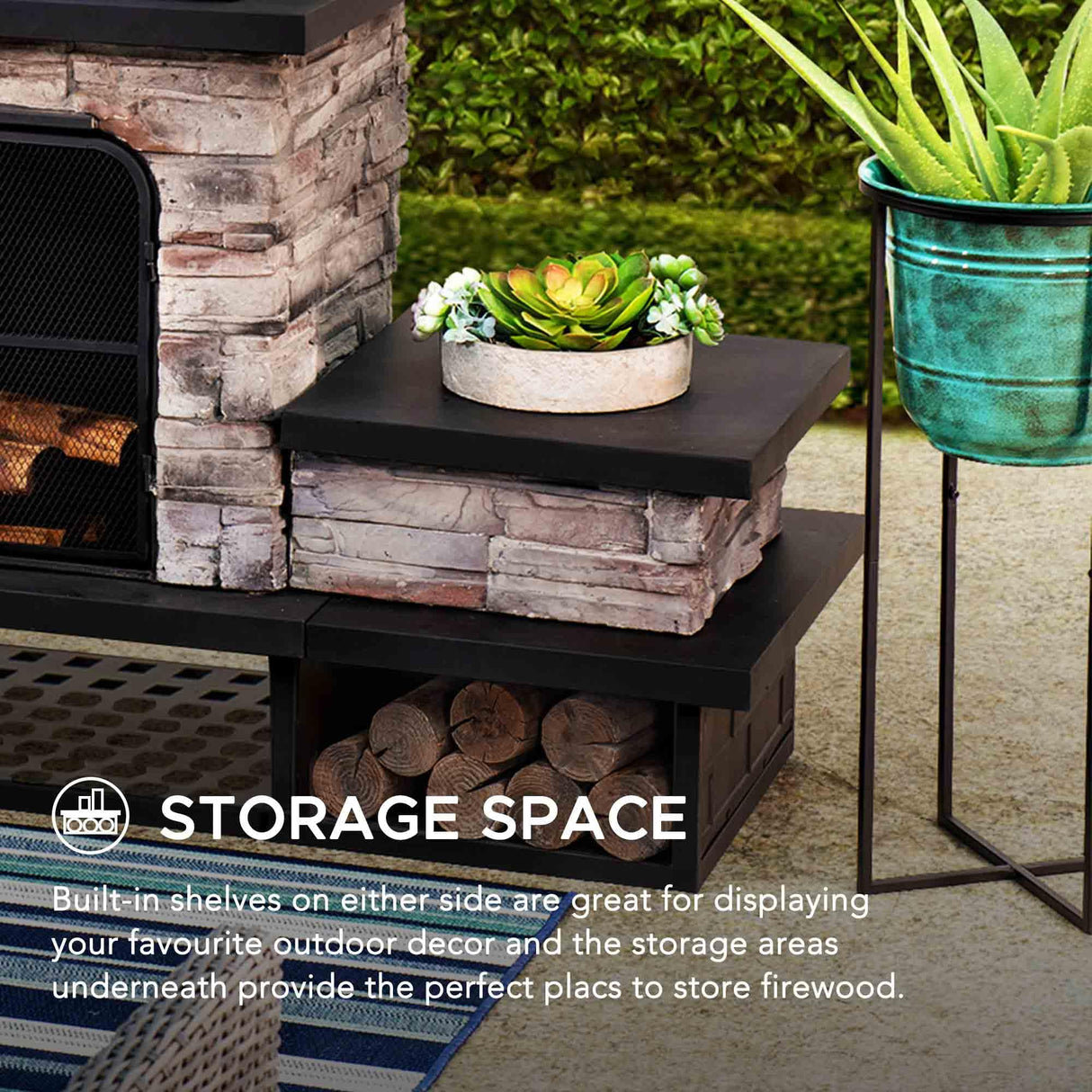 Sunjoy Outdoor Fireplace, Patio Wood Burning Fireplace with Steel Chimney, Mesh Spark Screen Doors, Fire Poker, and Removable Grate, Black Sunjoy