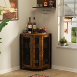 JKsmart Corner Storage Cabinet with Open Shelf, 3-Tier Industrial Wine Bar Cabinet with Door, Industrial Corner Cabinet for Kitchen, Living Room, Dining Room, Rustic Brown JKsmart
