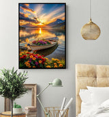 hyzsj 5D Lake Boat Diamond Art Painting,Large Diamond Painting Kits for Adults Sunset,DIY Full Drill Crystal Rhinestone Arts,Gem Art Painting with Diamond Home Wall Decor(27.5 X 15.7inch) hyzsj