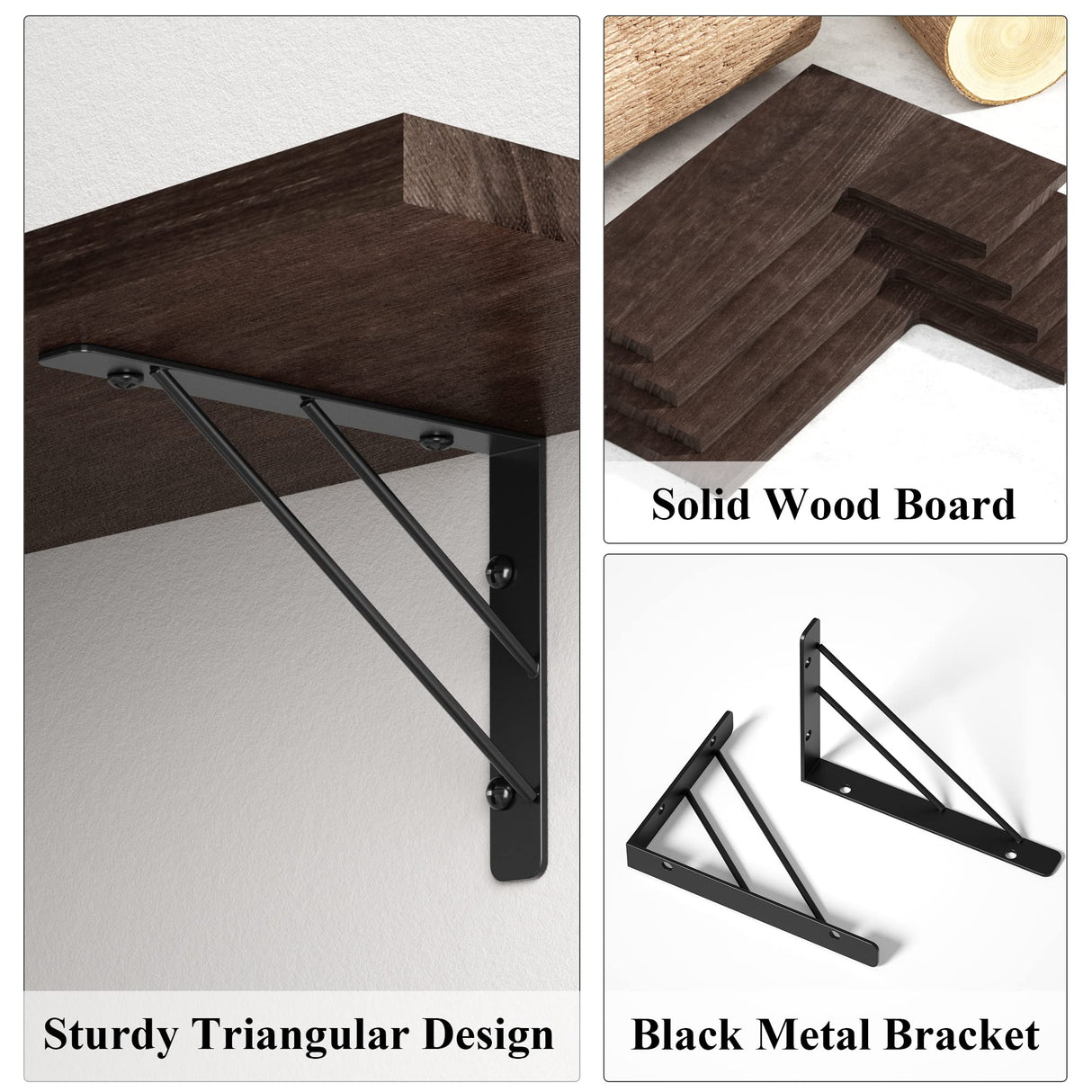 Love-KANKEI Corner Shelf Wall Mounted,Floating Wall Shelves for Storage,Rustic Wood Hanging Shelves for Display,Bedroom Bathroom Living Room Kitchen,Set of 4, Dark Brown Love-KANKEI