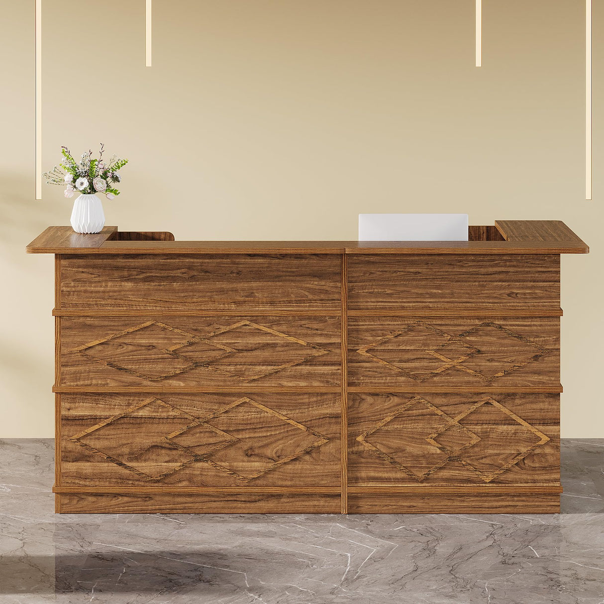 Tribesigns Reception Desk with Counter, 47-Inch Rustic Front Desk with Storage Shelves, Wooden Large Checkout Retail Counter Table for Reception, Store Shop, Office, Lobby, Retail, Beauty Salon, Brown Tribesigns