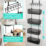 HapiRm Over The Door Organizer - Hanging Door Organizer with 4 Metal Large Capacity Baskets and Adjustable Coat Hook for Bathroom Bedroom Kitchen Pantry Closet Cabinet HapiRm