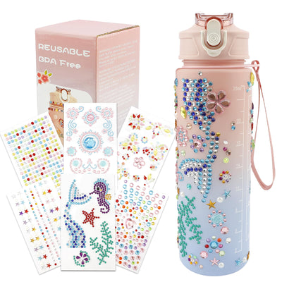 Decorate Your Own Water Bottle Kit for Girls, Ages 5-10, Birthday Gift - Craft Set with Pink Blue Gradient Bottle
