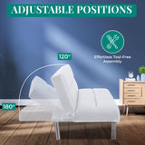 Naomi Home Faux Leather Futon Couch, Modern Convertible Folding Sofa Bed Couch Futon Sofa Bed with Chrome Legs, Reclining Mini Couch, Leather Futon Small Couch for Bedroom Living Room White Naomi Home