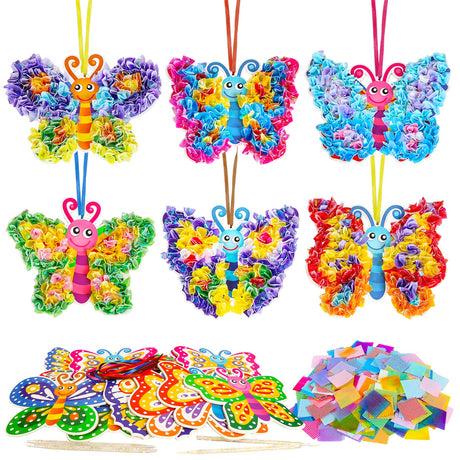 MEZOOM 12pcs Butterfly Craft Set for Kid Creative Butterfly Poke Art Toy Make Your Own Butterfly Poking Art Crafts for 4-12 Years Kid School Classroom Art Craft Activity Gift, Small MEZOOM