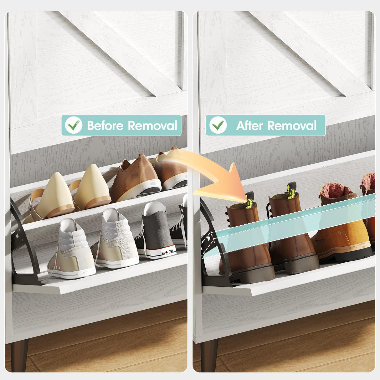 Vabches Shoe Storage Cabinet with 2 Flip Drawers,Freestanding Narrow Shoe Organizer with Open Storage,Hidden Slim Organizer Rack for Entryway,Hallway,White Vabches