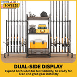 SOYEEZE Fishing Rod Holder for 28 Rods, Ground Stand Fishing Pole Holders for Garage, 3-Sided Vertical Fish Rod Rack for Tackle Box, Fishing Supplies,a Display Fish Gear Storage Gift for Man SOYEEZE