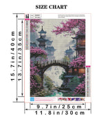 Semneroy Bridge Flower Diamond Painting Kits for Adult Beginners,Cherry Blossoms Building Diamond Art Kits,Full Drill Paint with Diamond Dot Gem Art Painting for Home Decor 12x16 inch Semneroy