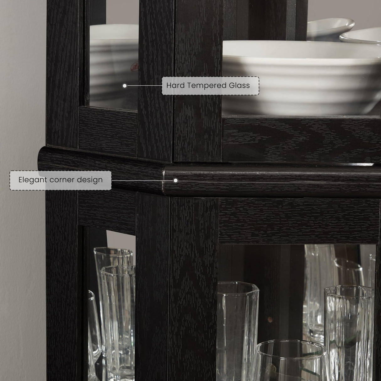 Eyisean Lighted Corner Curio Cabinet 70" Glass Display Cage with 6 Tempered Adjustable Shelves, Freestanding Home Bar Cabinet with Door, Rack for Liquor Storage and Living Room (Black) Eyisean