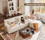 ELUCHANG 113" L Shaped Modular Sectional Sofa, Comfy Cloud Couch, Deep Seat Sofa Couches for Living Room, 4-Seater Modern Sofa with Movable Ottoman for Apartment, DIY Combination,Chenille Cream White ELUCHANG