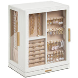 Glimmloop 360° Rotating Jewelry Box with 5 Drawers, Spacious Vertical Jewelry Organizer with Glass Window, Jewelry Storage Case, Dustproof & Moisture-resistant Design, White Glimmloop