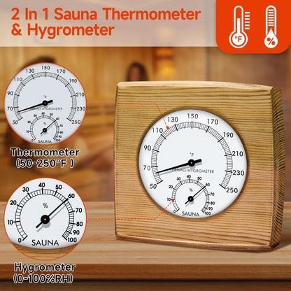 pyntop Sauna Thermometer Fahrenheit, 2 in 1 Digital Sauna Thermometer and Hygrometer, Wooden Sauna Temperature Gauge, Indoor Humidity Temperature Measurement Accessories for Steam Sauna Room