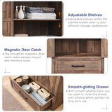 JXQTLINGMU Farmhouse Kitchen Pantry Cabinet - 72" Tall Wood Kitchen Storage Cabinets with Adjustable Shelves & 2 Barn Doors & Drawer, Versatile Storage for Dining Room, Bathroom, Light Brown JXQTLINGMU