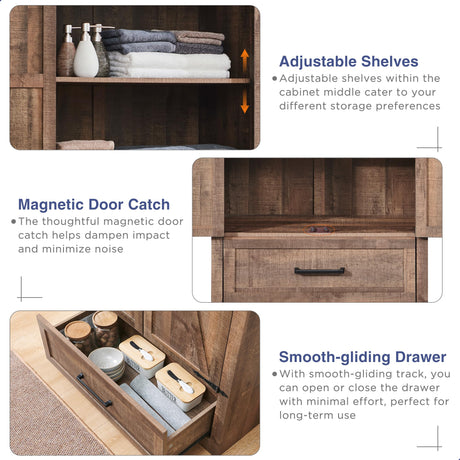Farmhouse Kitchen Pantry Cabinet - 72" Tall Wood Kitchen Storage Cabinets with Adjustable Shelves & 2 Barn Doors & Drawer, Versatile Storage for Dining Room, Bathroom, Utility Room, Light Brown JXQTLINGMU