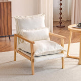 VINGLI Mid-Century Modern Cloud Accent Armchair with Lumbar Pillow, 6.3'' Thick Seat Cushion Comfortable Lounge Chair with Wooden Armrests for Bedroom, Living Room, Reading Room, Beige VINGLI