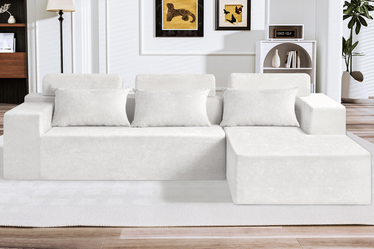 HABUTWAY 105" L-Shape Modular Sectional Sofa Couch for Living Room,No Assembly Required,Modular Comfy Sofa with Deep Seat for Living Room Bedroom,Luxury Distressed Velvet(Right,Beige) HABUTWAY