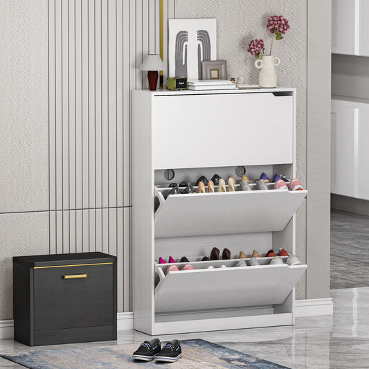 Boonatu Shoe Cabinet Storage for Entryway, Shoe Cabinet Storage with 3 Flip Drawers, Shoe Cabinet for Entryway Slim Space, 3 Tier White Shoe Cabinet Freestanding Wood Shoe Rack for Entryway, Hallway