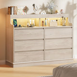 Dresser for Bedroom, 6 Drawer Dresser with LED Lights and Charging Station, Wide Chest of 6 Drawers with Open Space, Modern Large Capacity Storage Cabinet, Living Room, Hallway, Oak GarveeHome