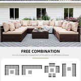 UPHA 9 Pieces Patio Furniture Sets Outdoor Sectional Sofa Wicker Conversation Couch for Decks, Backyards, Gardens, Brown Rattan, Beige Cushion UPHA