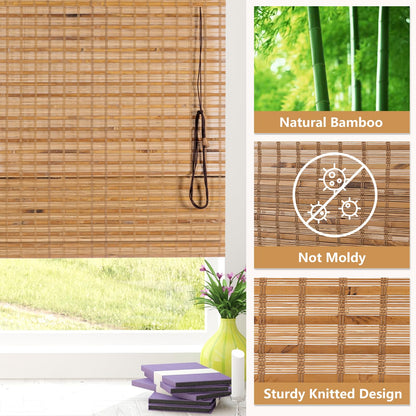 Bamboo Roman Window Blinds Sun Shades, Dark Brown,60W x 72H, Light Filtering Roller Shades,Any Size 24-72 Wide and 72 High