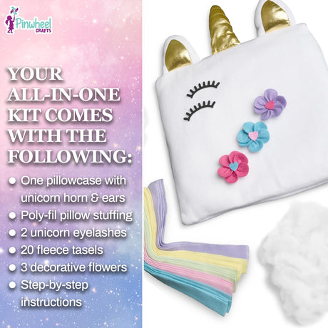 Pinwheel Crafts Unicorn Pillow Kit - DIY Arts and Crafts for Kids Ages 6 7 8-12+ Years, No Sewing Kit for Kids, Unicorn White Pillow Craft Kits for Birthday, Christmas Gifts for Girls Pinwheel Crafts