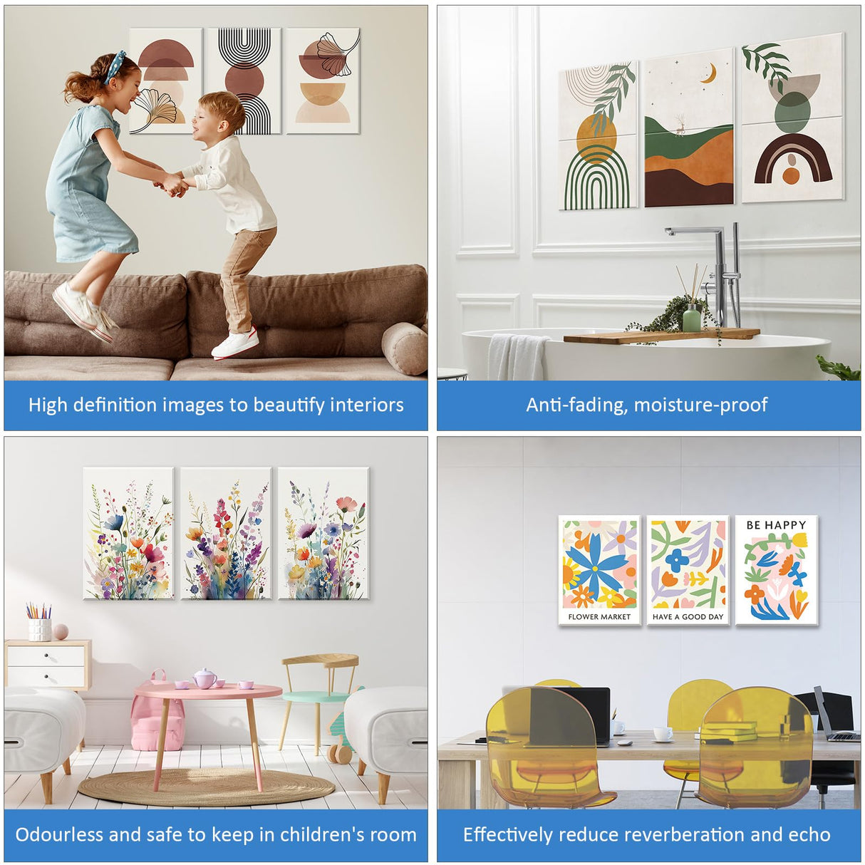 JBER Art Acoustic Panels, 3 Pack Self-Adhesive Large Wall Art Paintings for Wall Decoration, Sound Absorbing Panels for Living room, Bedroom, office 17.1×11.8" (Wild Flowers) JBER