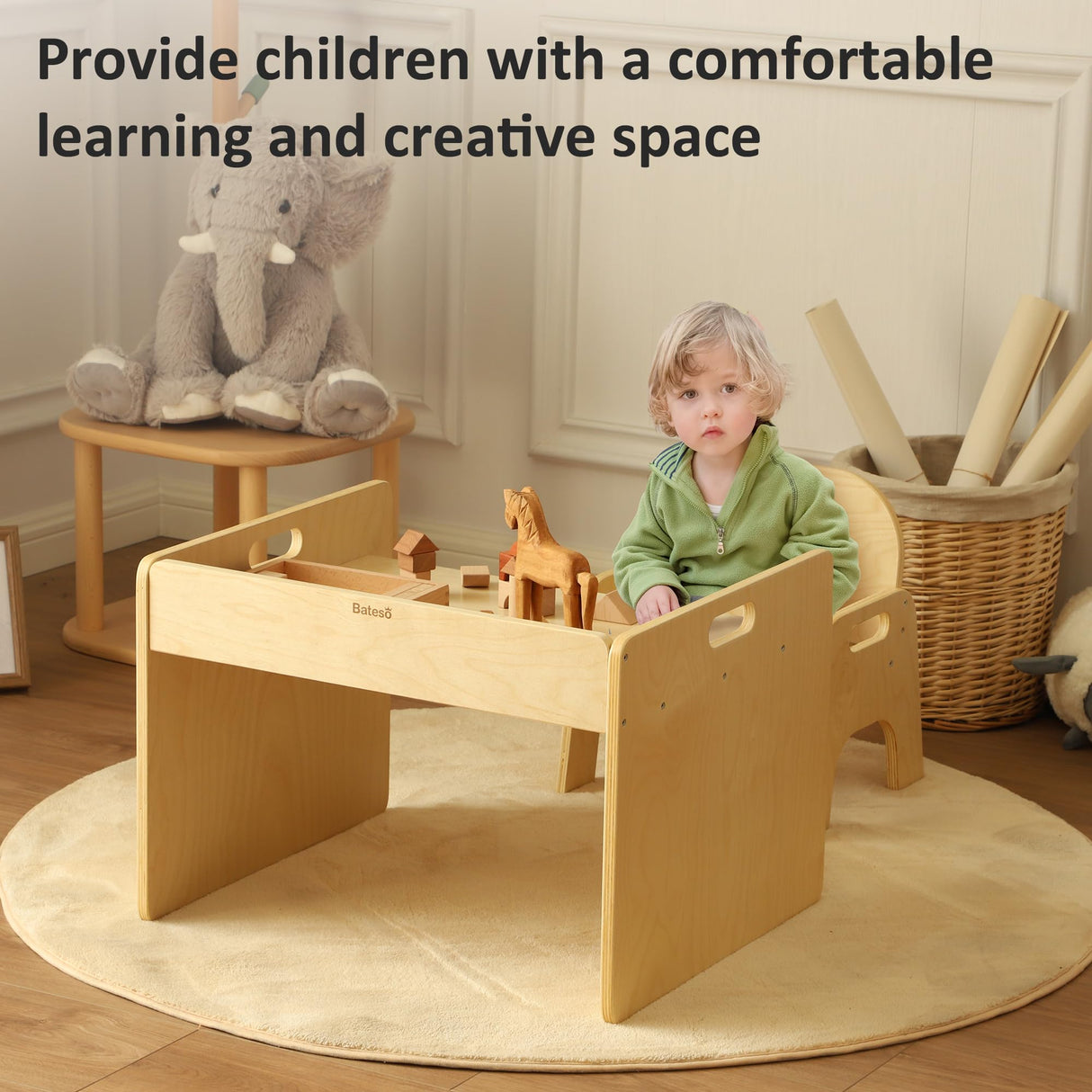 Bateso Montessori Weaning Table and Chair Set, Montessori Table and Chair Set for Toddlers, Montessori Children's Furniture for Reading, Crafts & Play, Suitable for Boys and Girls Aged 1-3 Years. Bateso